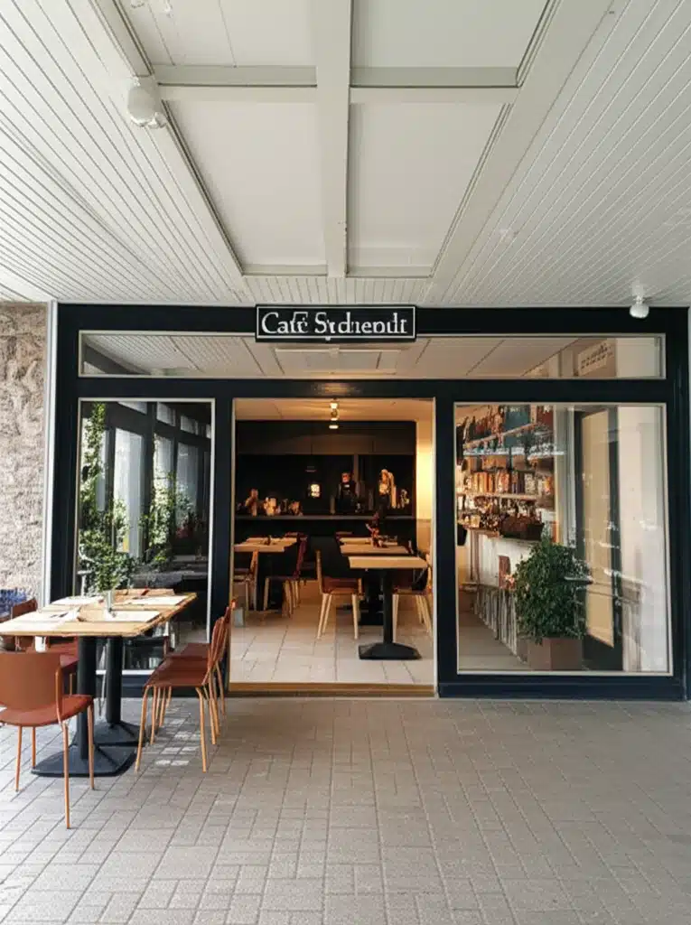 Café Sydvendt 1 Café Sydvendt: Udsigt over byen fra sydlig terrasse
