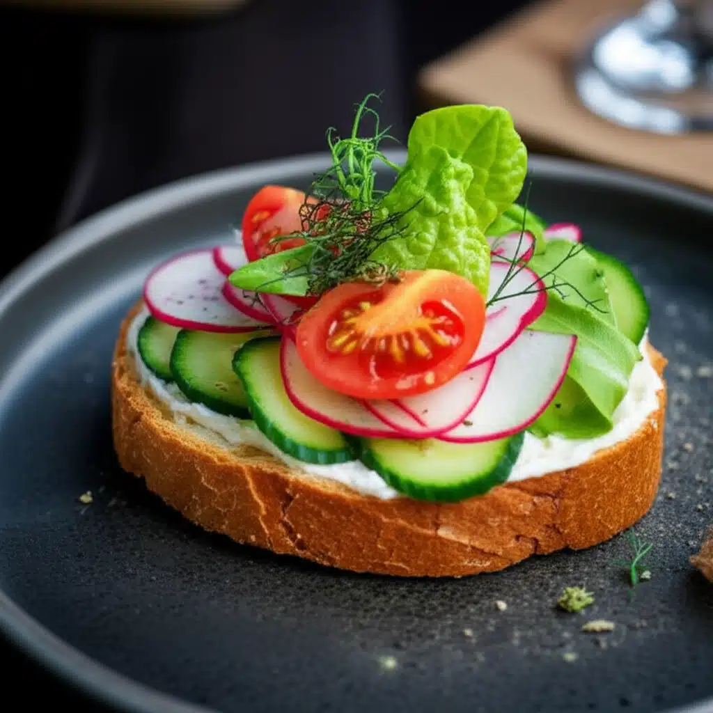 Helles Smørrebrød 1 Helles Smørrebrød: Dansk klassiker med frisk salat og kød