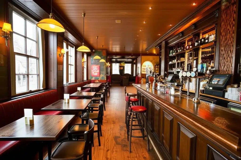 Irish Pub 1 Irsk Pub Atmosfære: Traditionel Indretning og Hygge