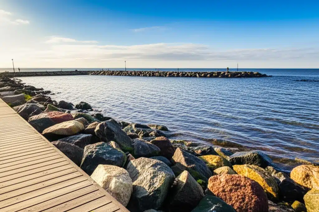 Seaside 1 Kystlandskab: Fredfyldt strand med blå himmel og hav